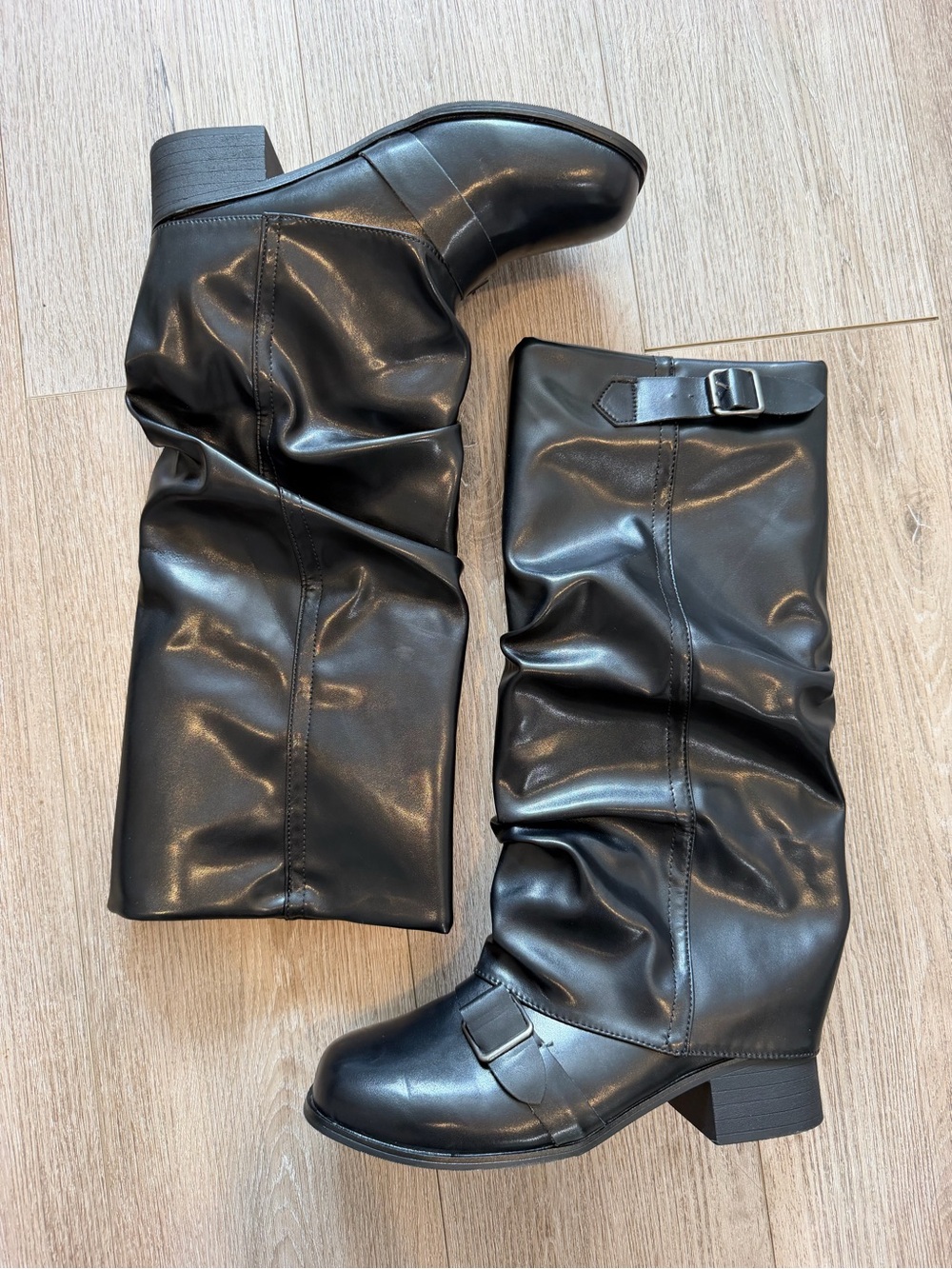 Black Women's Slouch Boot with Buckle Accent